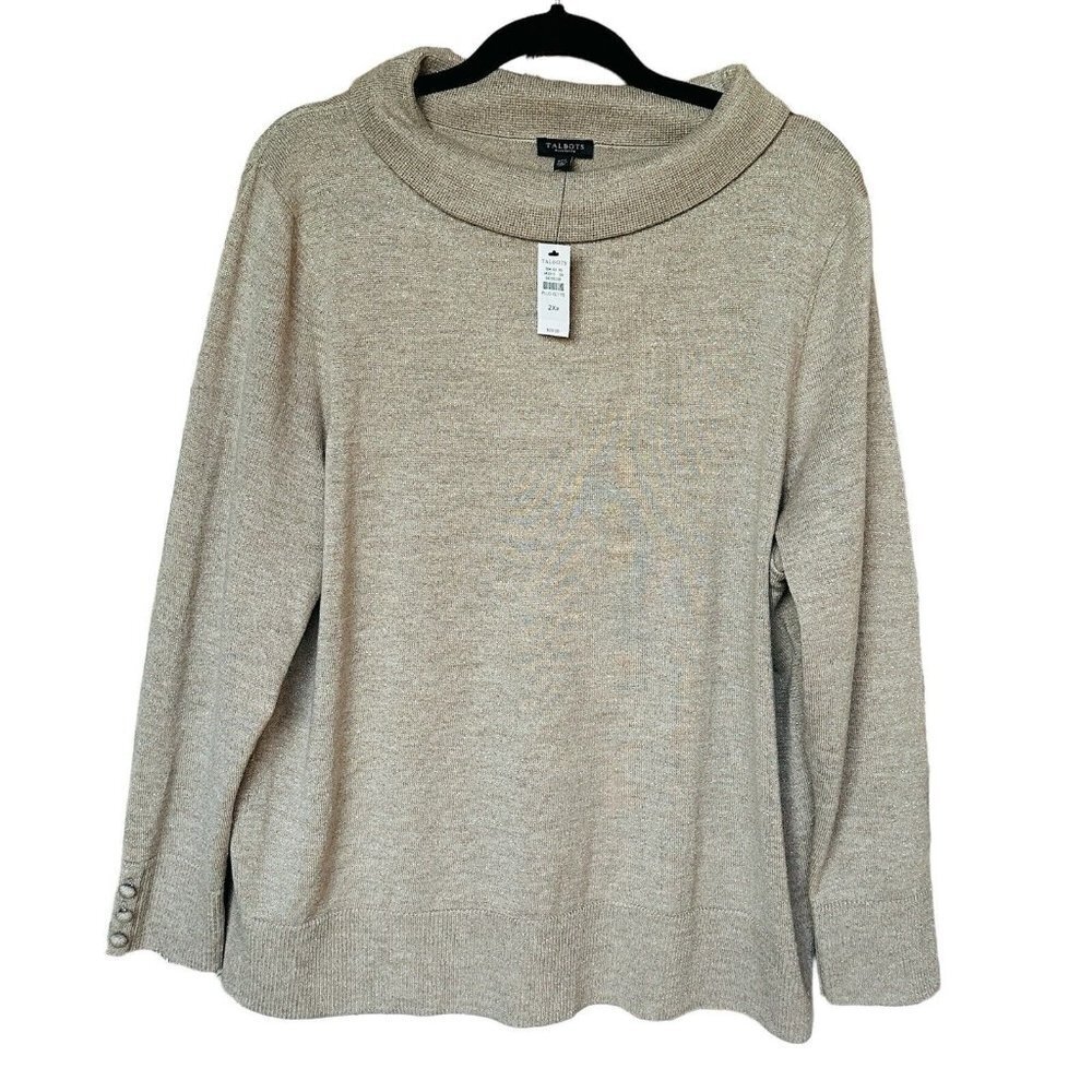 Talbots‎ Sweater Women's 2XP Tan Gold Metallic Merino Wool Blend Rolled Neck NWT
